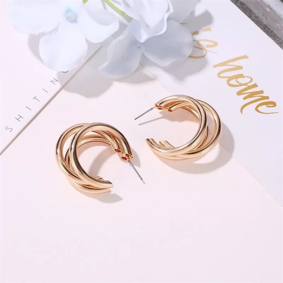 Gold Color Hoop Earrings - Picture 3 of 7